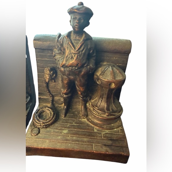 Antique Solid Brass Nautical Bookends Signed KBW | Sailor Maritime Decor - Picture 6 of 11